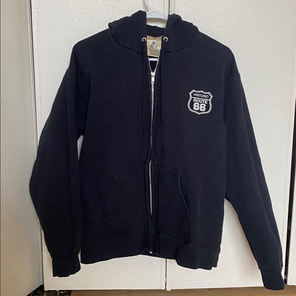 Route 66 Black Graphic Hoodie in Mens Size Small Come Get Your Kicks on Route 66